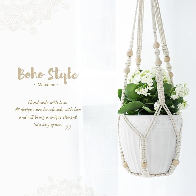 Ivory Macrame Plant Hanger 35 Inch | Cotton Planter Holder