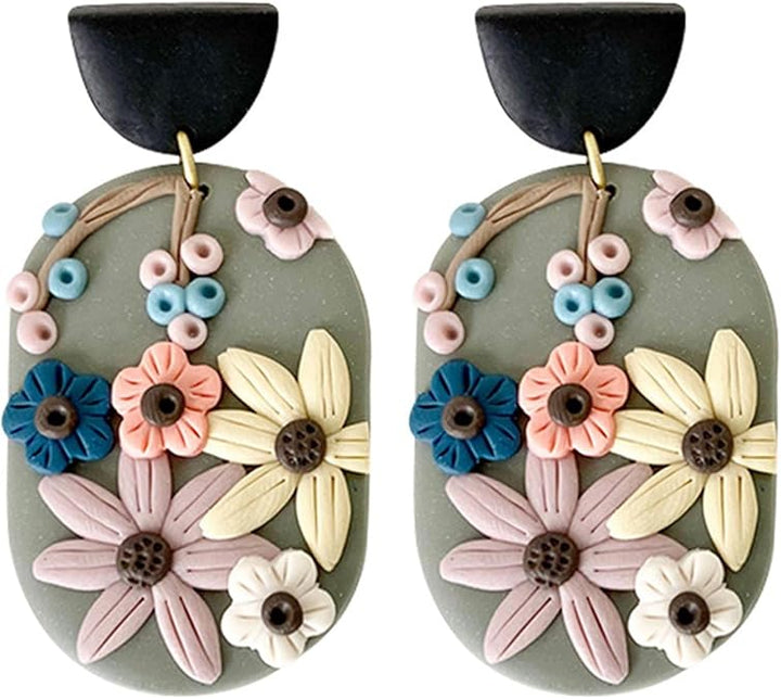 Colorful Polymer Clay Flower Stud Earrings for Women