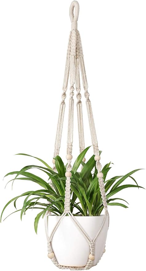 Ivory Macrame Plant Hanger 35 Inch | Cotton Planter Holder