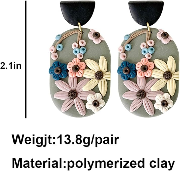 Colorful Polymer Clay Flower Stud Earrings for Women