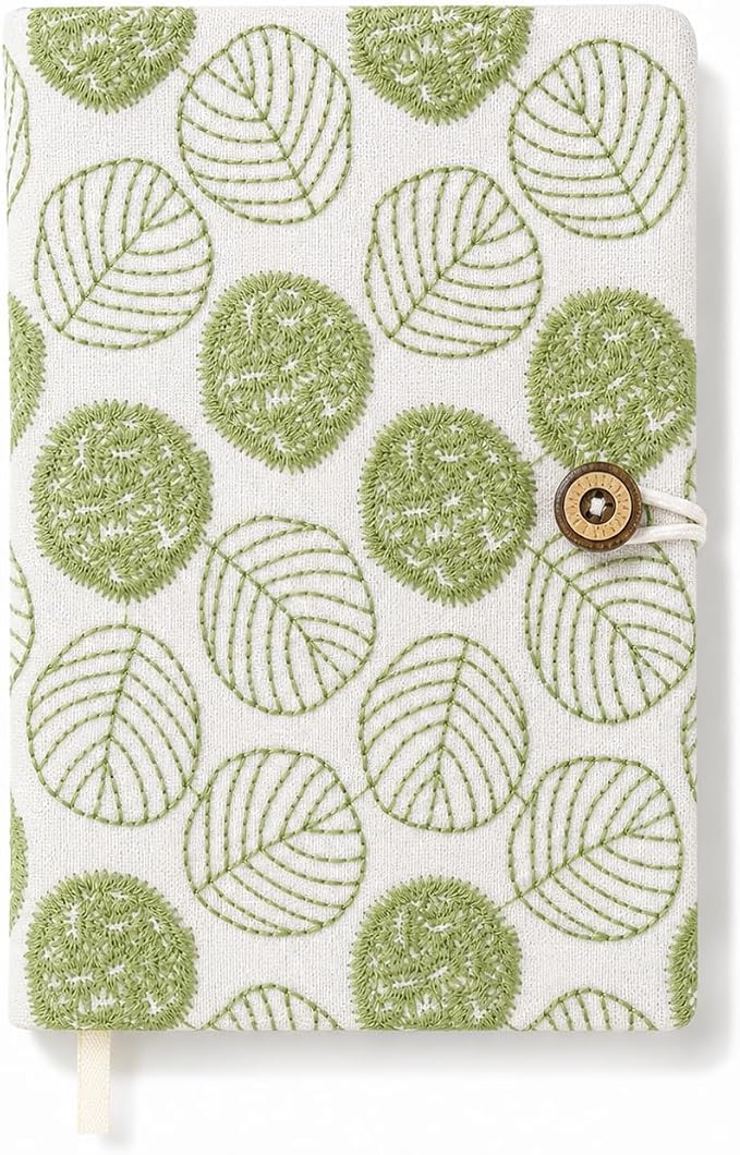 A5 Green Botanical Embroidered Journal – 224 Lined Pages