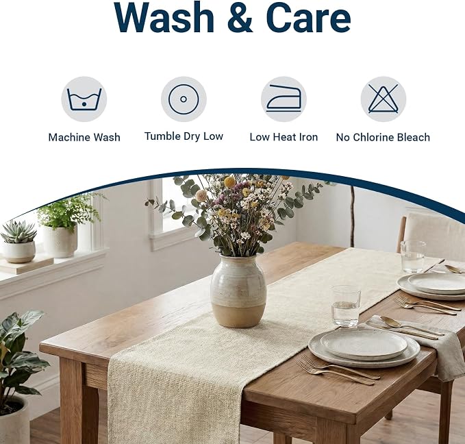 Beige Linen-Textured Table Runner 13 x 72 Inch