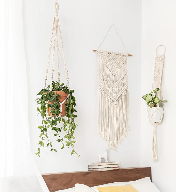 Ivory Macrame Plant Hanger 35 Inch | Cotton Planter Holder
