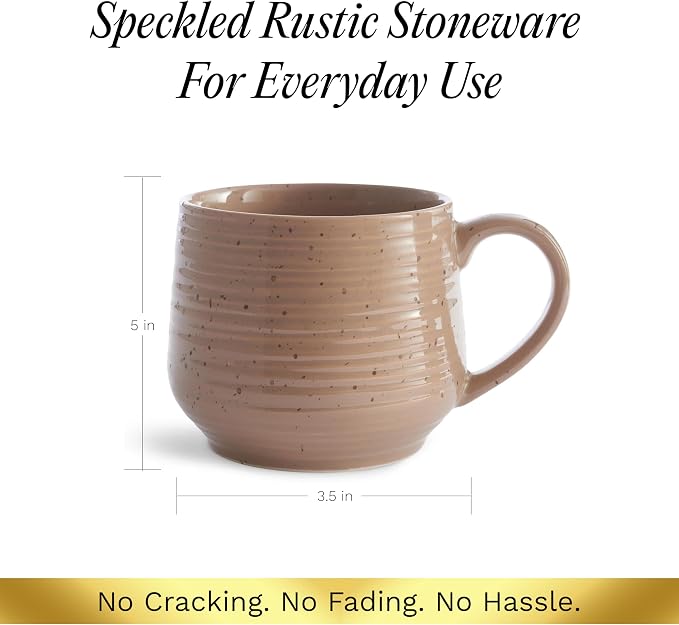 Set of 4 Rustic Stoneware Coffee Mugs 17.5 oz