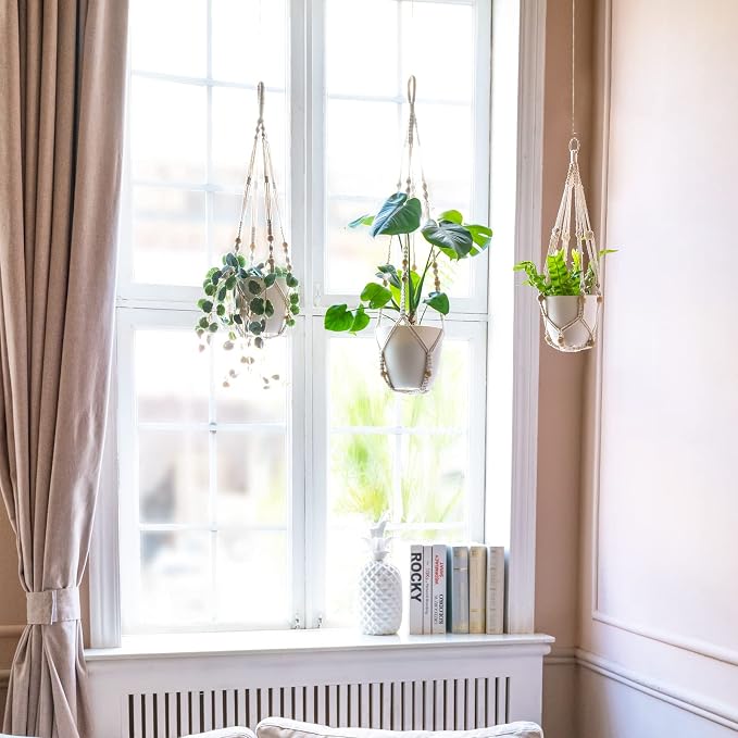 Ivory Macrame Plant Hanger 35 Inch | Cotton Planter Holder