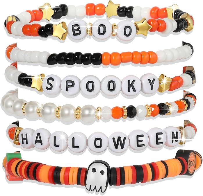 Set of 6 Halloween Beaded Stretch Bracelets for Women