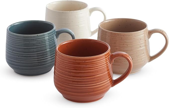 Set of 4 Rustic Stoneware Coffee Mugs 17.5 oz