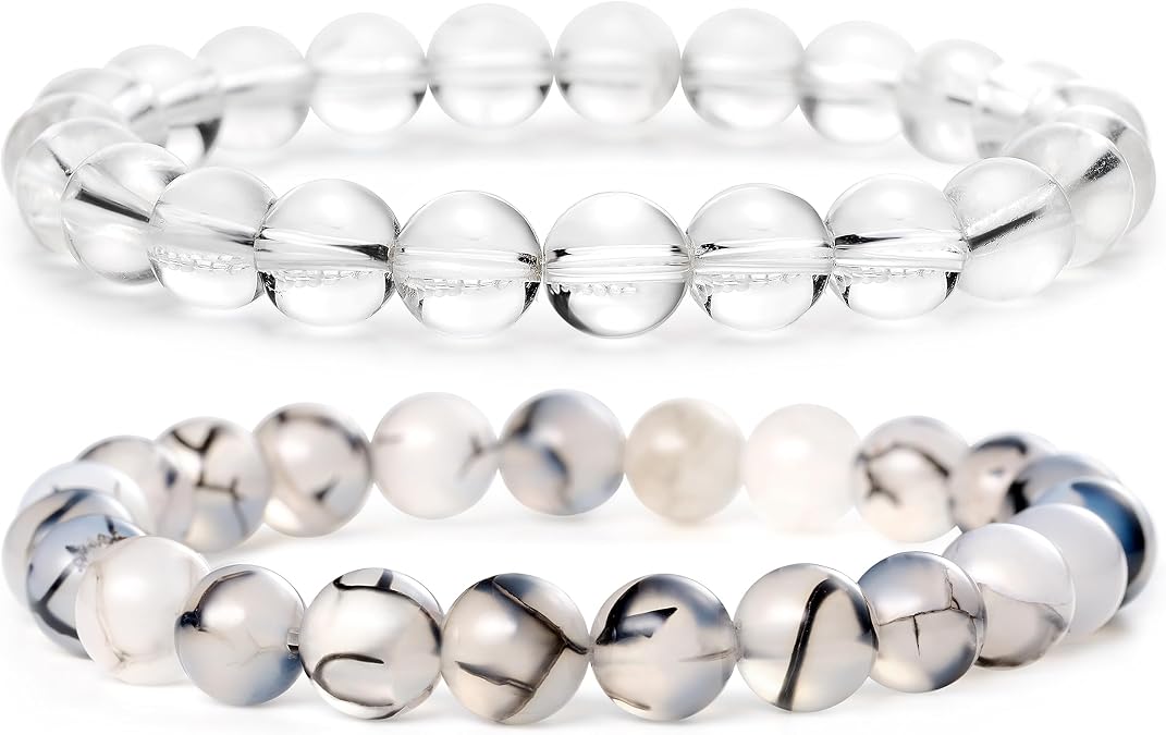 Natural Crystal and Agate Beaded Stretch Bracelet