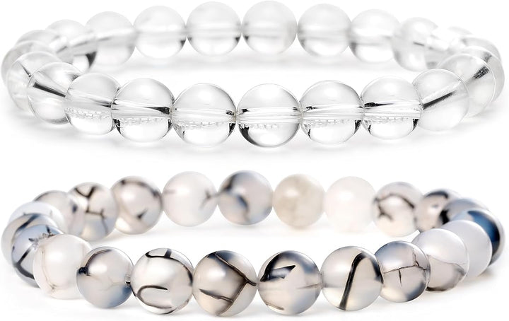 Natural Crystal and Agate Beaded Stretch Bracelet