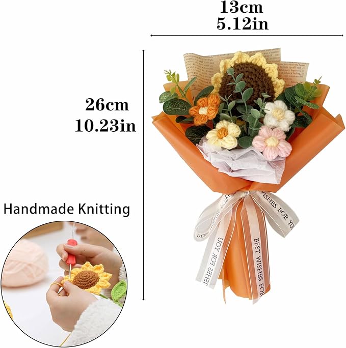 Orange Crochet Flower Bouquet – Handmade Sunflower & Daisies