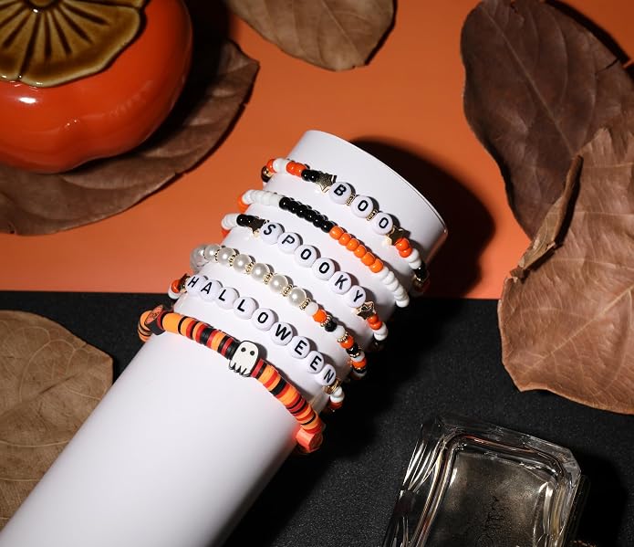 Set of 6 Halloween Beaded Stretch Bracelets for Women