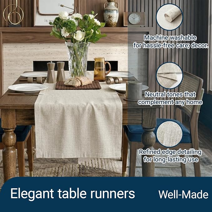 Beige Linen-Textured Table Runner 13 x 72 Inch