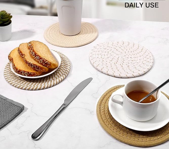 Set of 4 Brown Cotton Woven Trivets – 7 Inch Pot Holders
