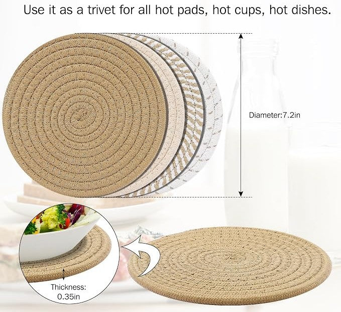Set of 4 Brown Cotton Woven Trivets – 7 Inch Pot Holders