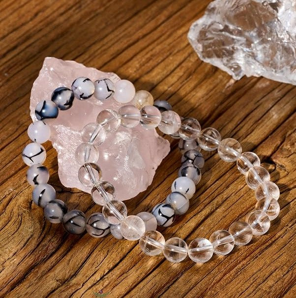 Natural Crystal and Agate Beaded Stretch Bracelet