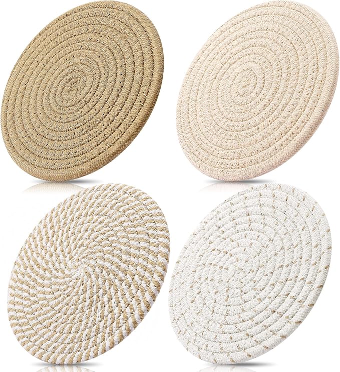 Set of 4 Brown Cotton Woven Trivets – 7 Inch Pot Holders