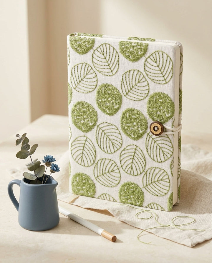 A5 Green Botanical Embroidered Journal – 224 Lined Pages
