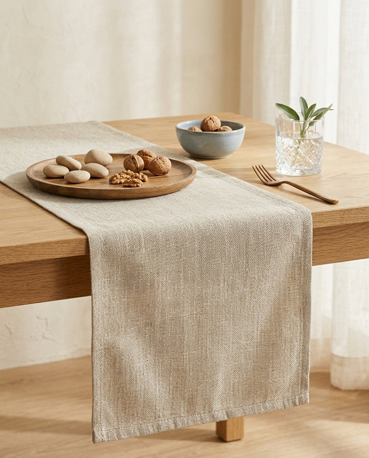 Beige Linen-Textured Table Runner 13 x 72 Inch
