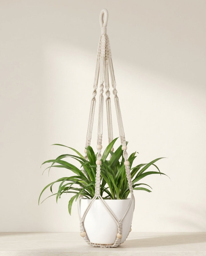 Ivory Macrame Plant Hanger 35 Inch | Cotton Planter Holder