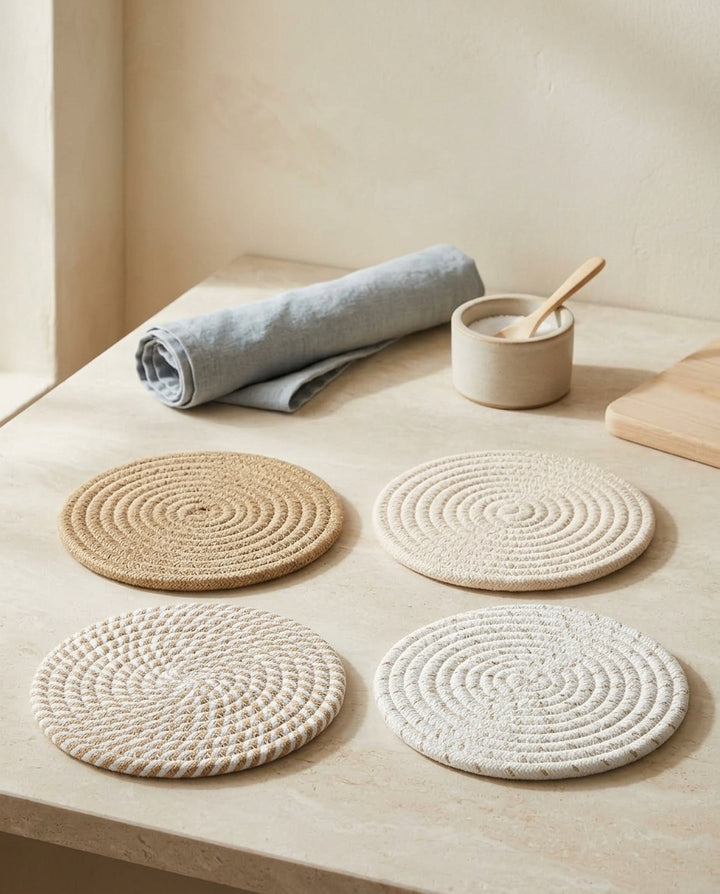 Set of 4 Brown Cotton Woven Trivets – 7 Inch Pot Holders