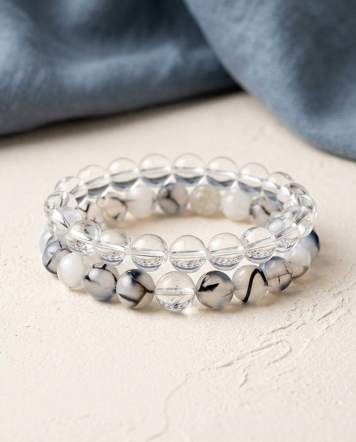 Natural Crystal and Agate Beaded Stretch Bracelet