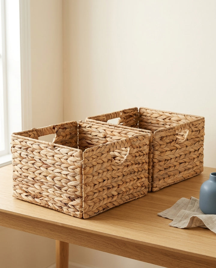 2-Pack Water Hyacinth Woven Storage Baskets